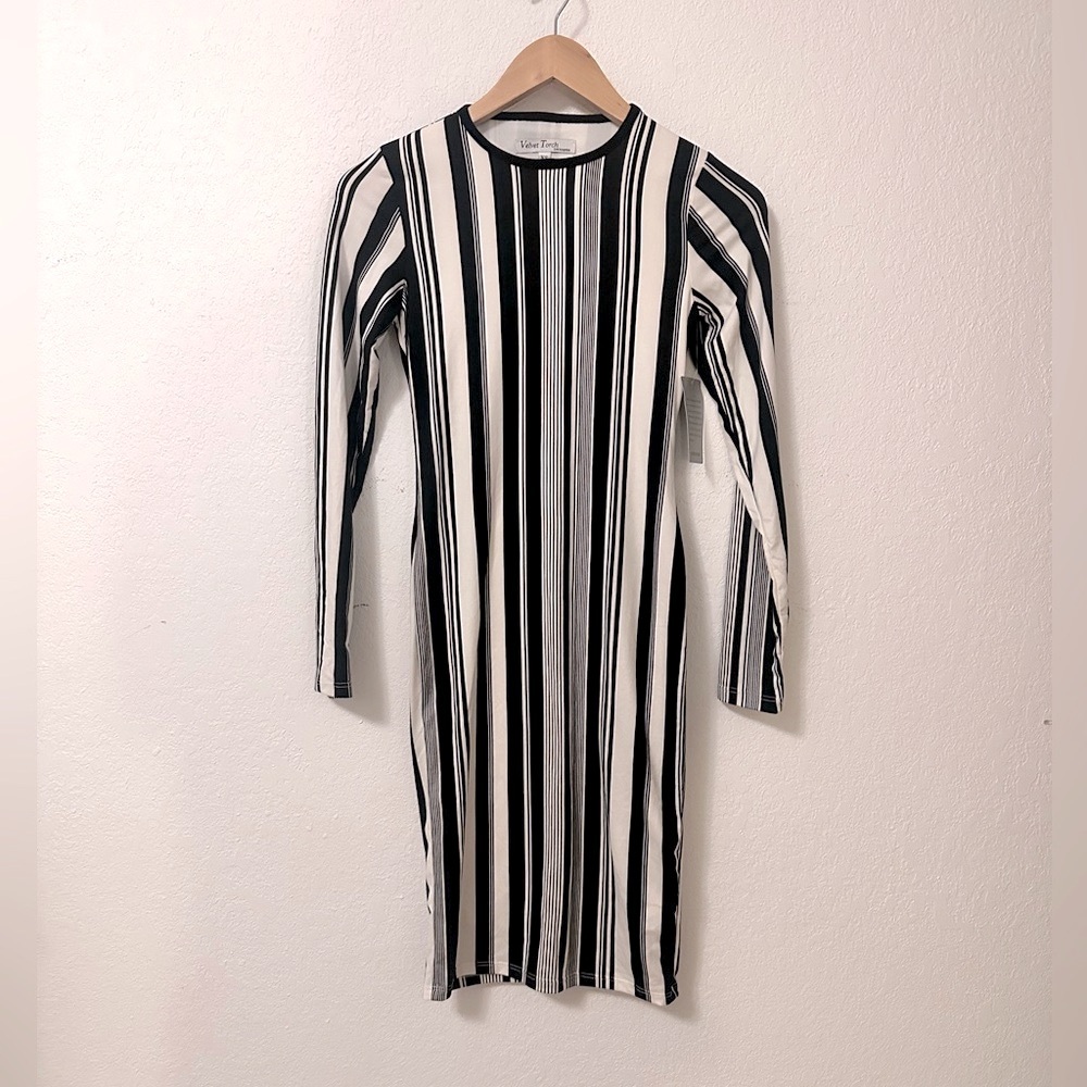 Velvet Torch Midi Stripe Bodycon Dress